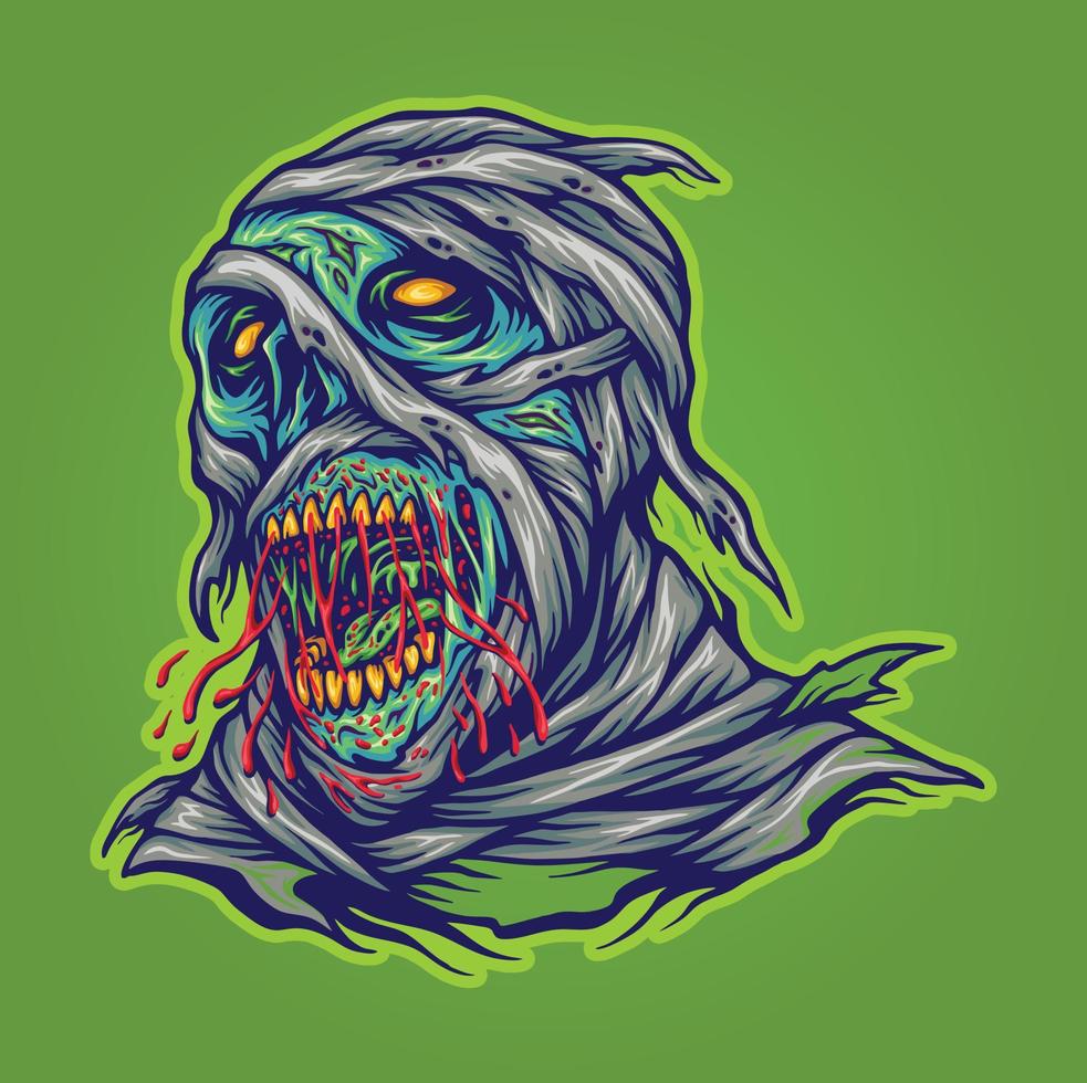 beängstigender mama zombie schädelkopf illustrationsvektor für ihr arbeitslogo, maskottchenwarent-shirt, aufkleber- und etikettendesigns, poster, grußkarten, die unternehmensmarken werben vektor