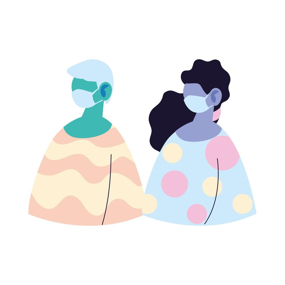 man och kvinna avatar tecknad med mask och pullover vektor design