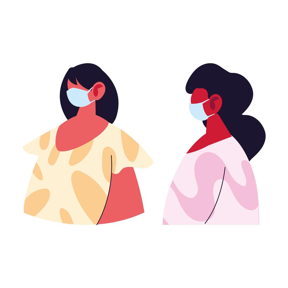 Frauen Avatare Cartoons mit Masken und Pullover Vektor-Design vektor