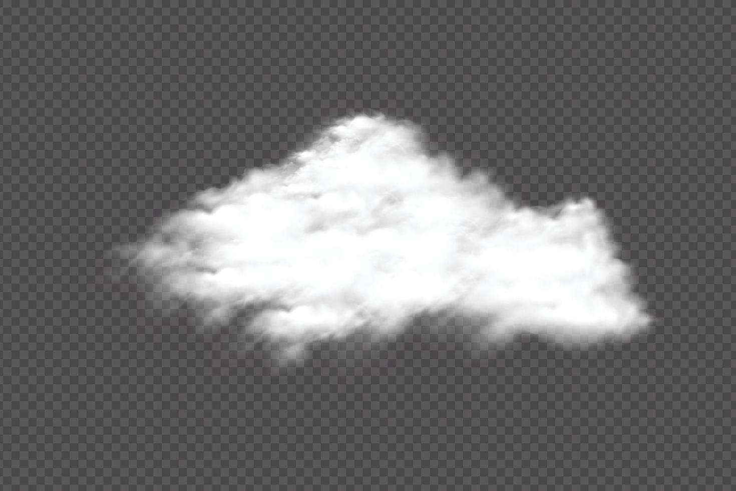rauchiger Wolkenvektor auf einem transparenten Hintergrund für Vorlagendekoration. wolken- und rauchbeschaffenheit auf einem dunklen hintergrund. realistisches vektordesign des bewölkten himmels für nebelumgebung. weiße Wolke isoliert. vektor