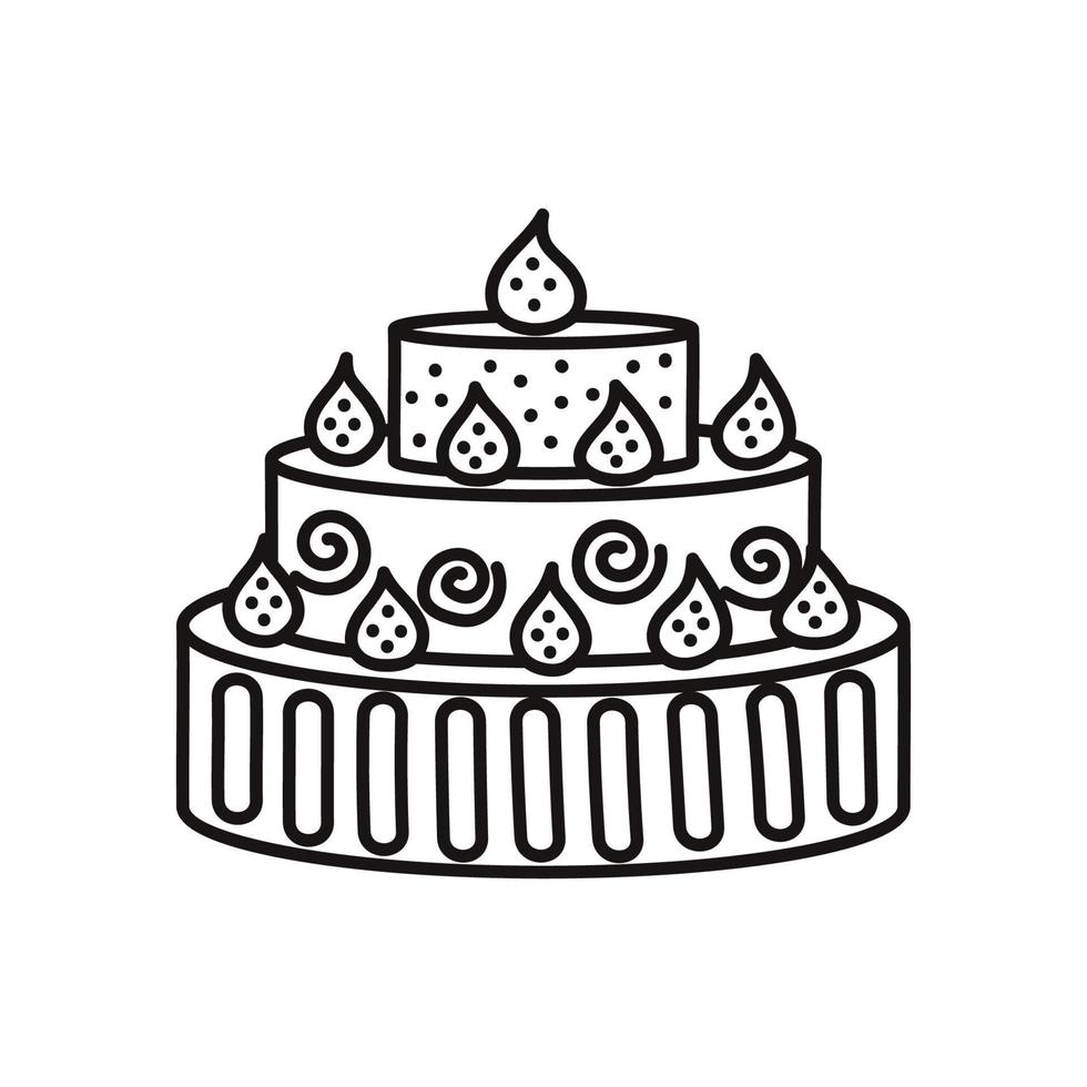 stor födelsedag kaka med glasyr. tecknad serie stil. hand dragen linje konst vektor illustration isolerat på vit bakgrund.