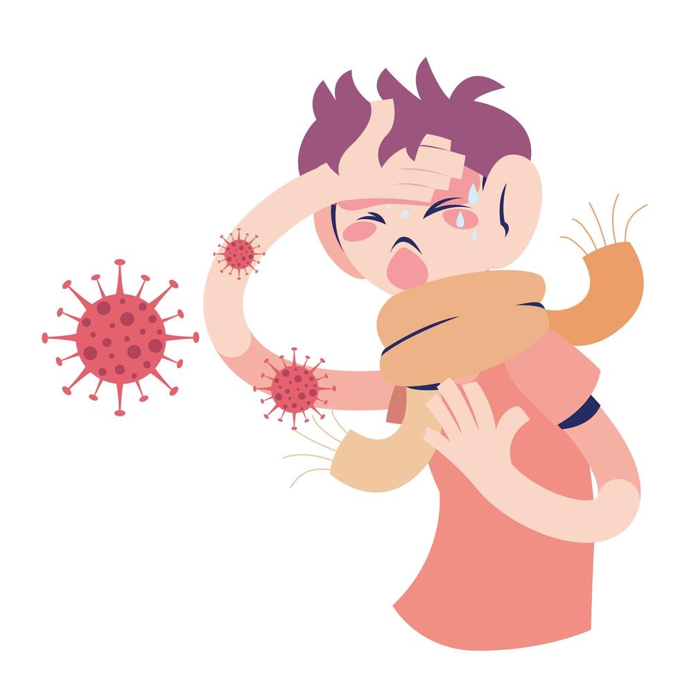 junger Mann mit Coronavirus-Symptomen vektor