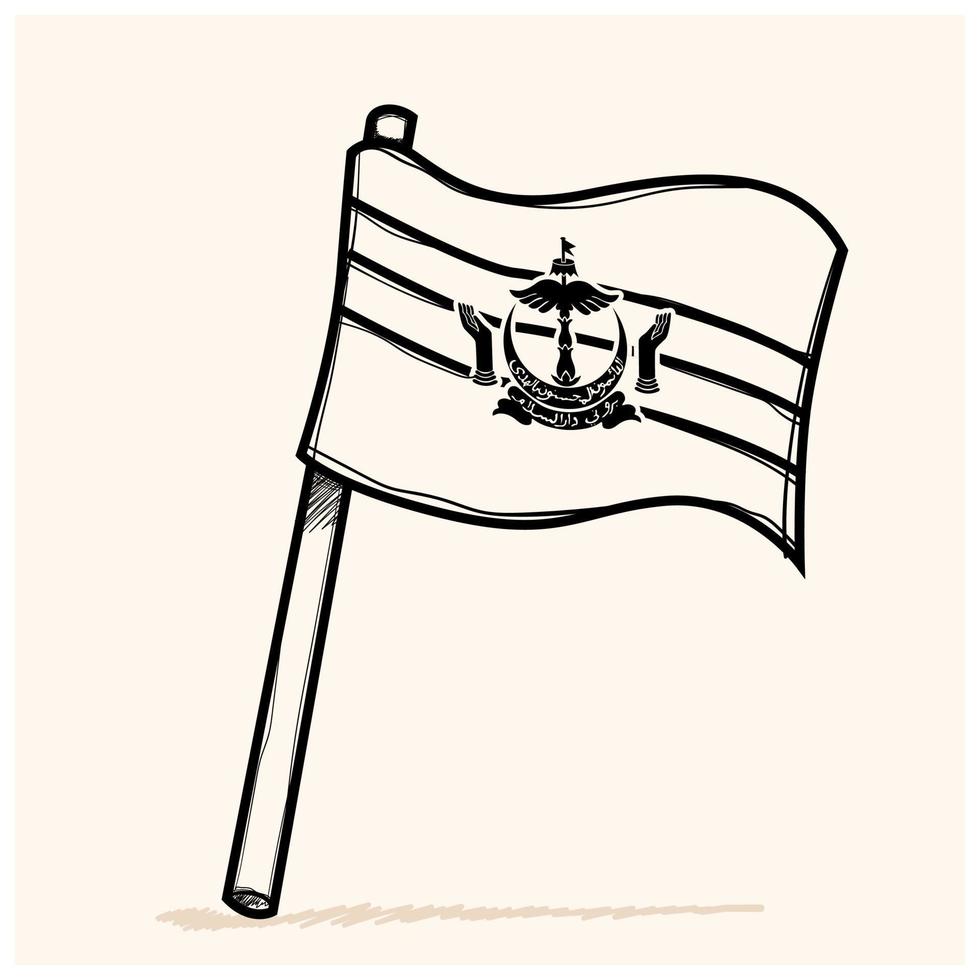 Brunei-Flaggen-Doodle-Stil Kinder Bleistift handgezeichnete Brunei-Banner für den Tag der Unabhängigkeit. vektor