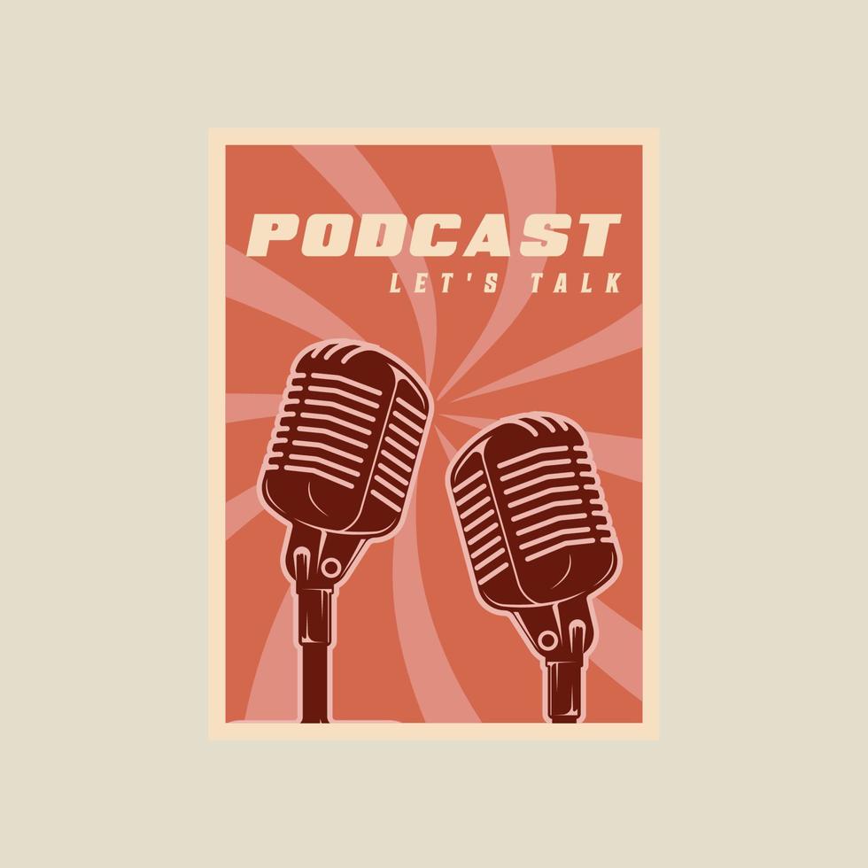 gammal stå mikrofon vektor affisch årgång enkel illustration mall grafisk design. podcast baner visa för utsända begrepp med retro stil