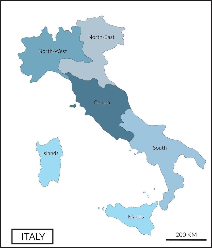 Karta av Italien med fem regioner på färgrik och vit bakgrund vektor