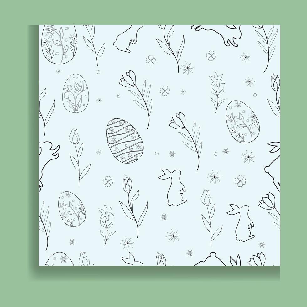 Nahtlose Mustersymbole mit Ostereiern, Blumen, Hasen und Schmetterlingen, Vektordesign. vektor