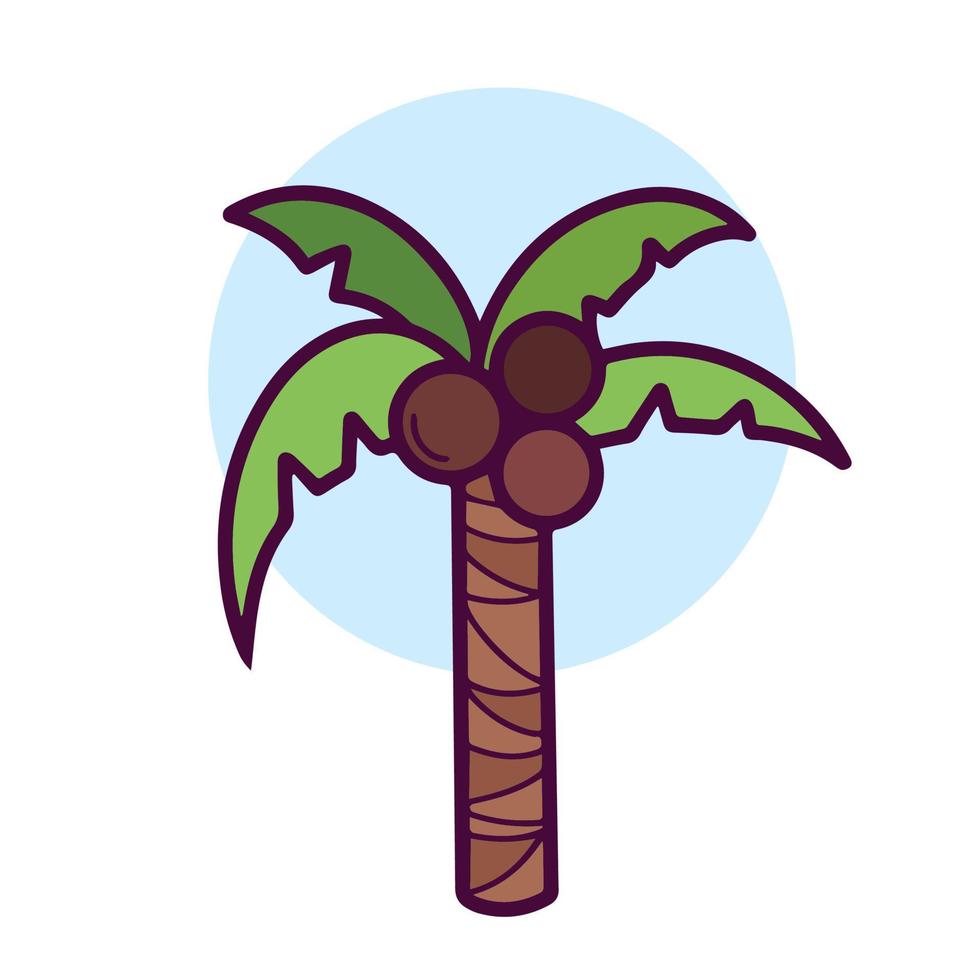 farbige Kokosnussbaum-Symbol-Vektorillustration isoliert auf quadratischem weißem Hintergrund mit einfachem, fettem und flachem Umriss und Zeichnungskunststil. vektor