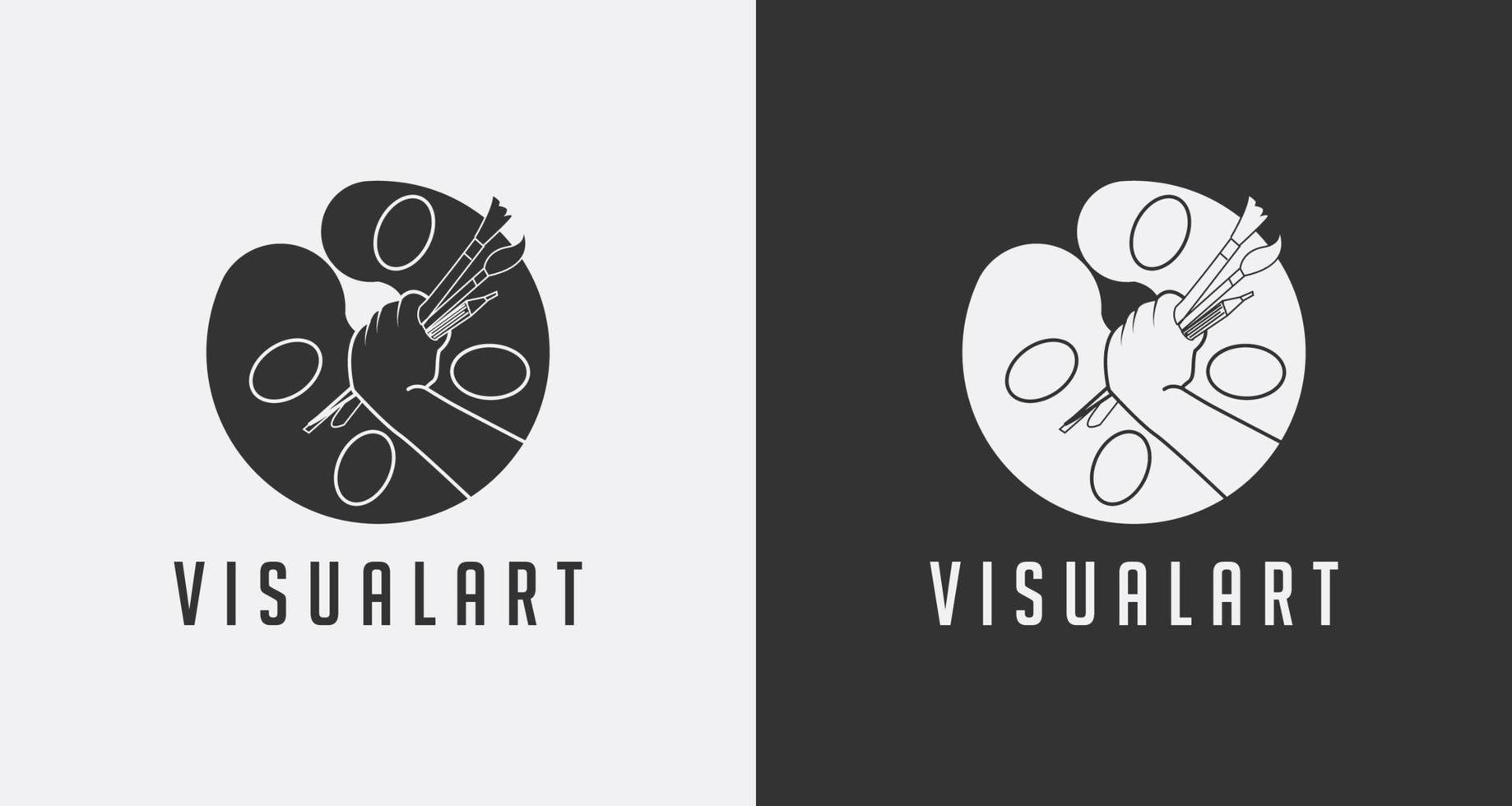 Logodesign mit Farbpalettenkonzept und handhaltendem Malwerkzeug vektor