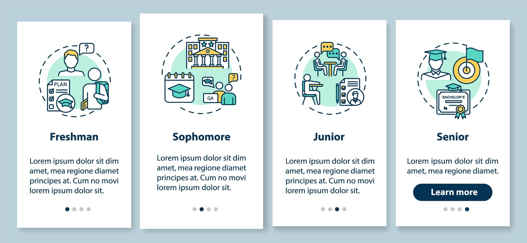 Klassenjahr Onboarding Mobile App Seite Bildschirm mit Konzepten vektor