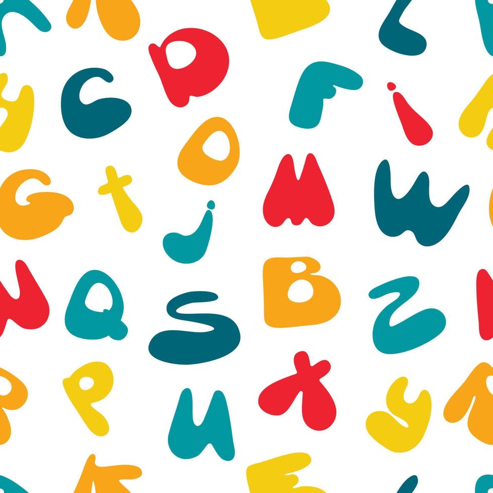 färgglada sömlösa mönster med engelska bokstäver, alfabet. abc bakgrund. olika bokstäver abc. färgglada skolmönster för barn. flerfärgad bakgrund för barn. alfabetet studerar bakgrund. vektor