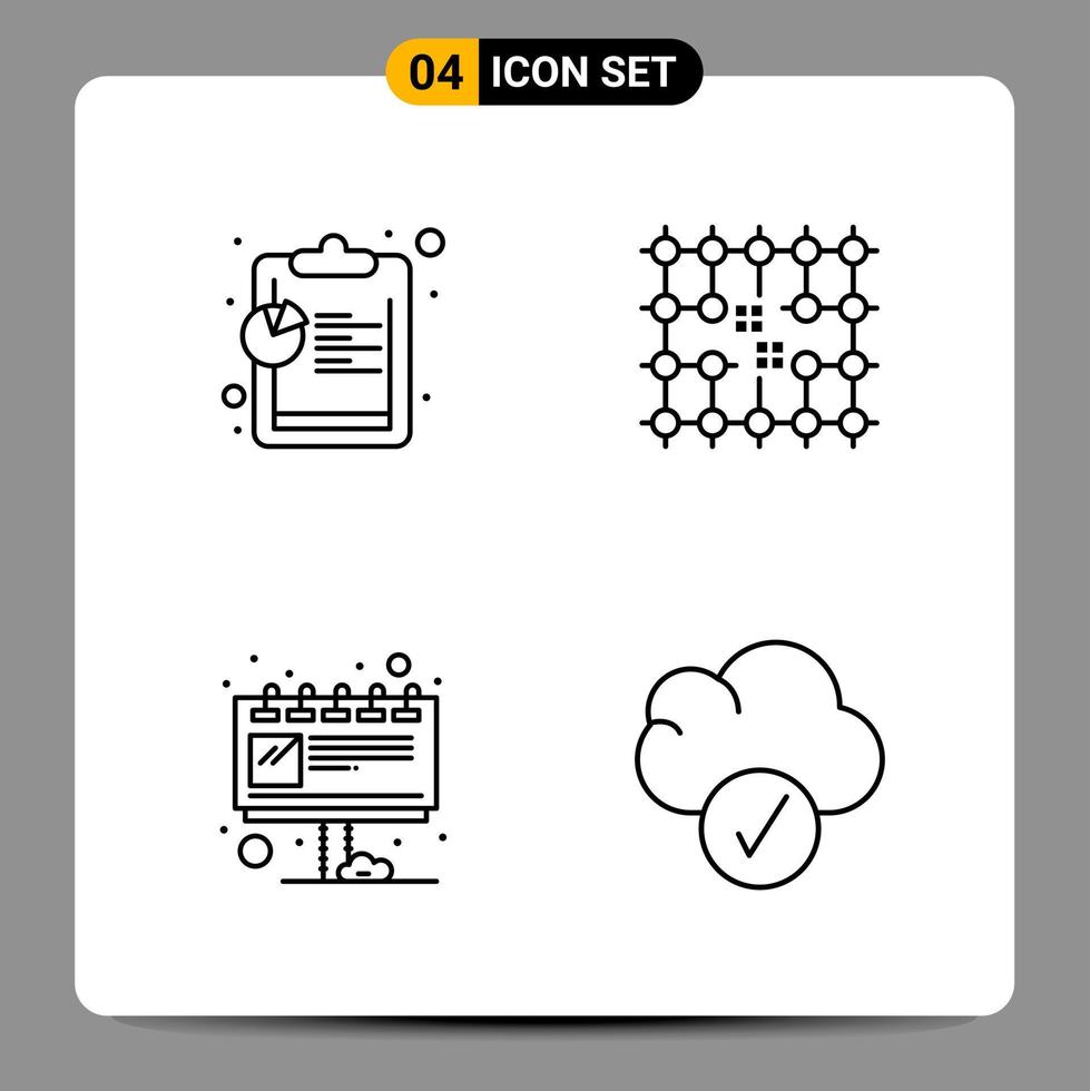 Umrisssymbole mit 4 schwarzen Symbolen für ansprechende Designs auf weißem Hintergrund 4 Symbole setzen kreativen schwarzen Symbolvektorhintergrund vektor