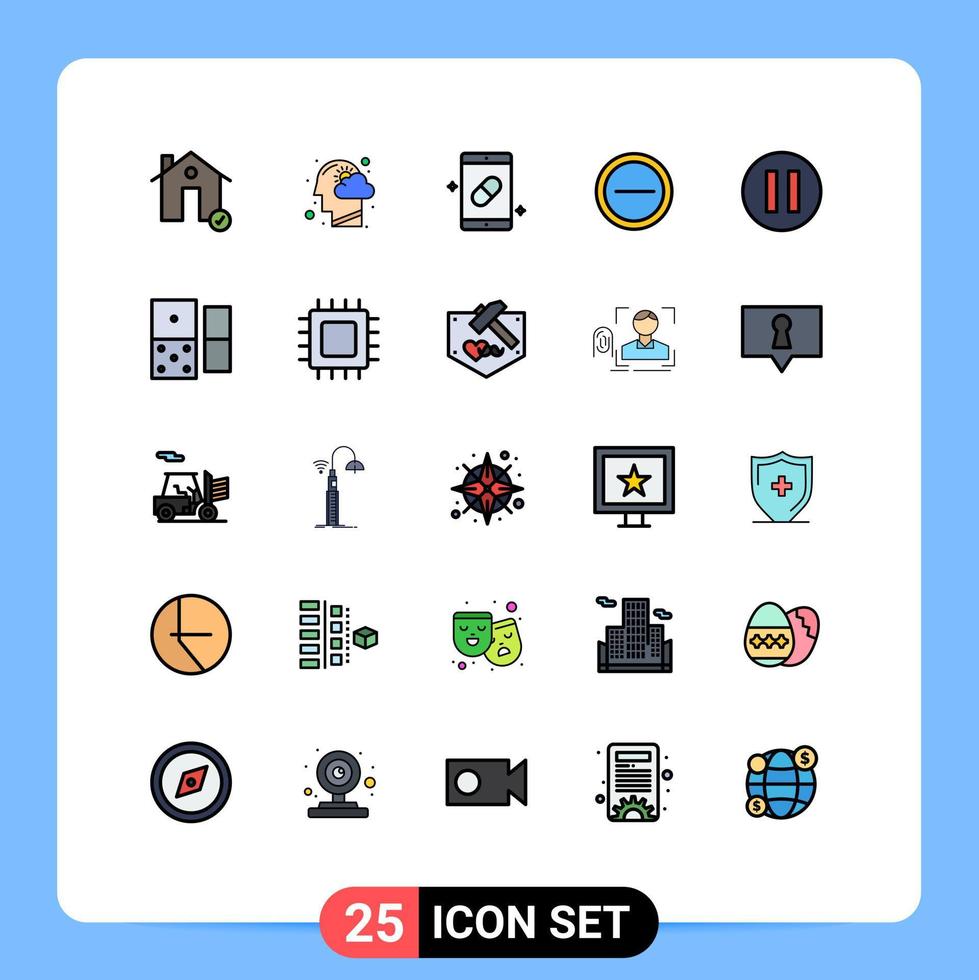 25 gefüllte Linien flaches Farbkonzept für mobile Websites und Apps Benutzeroberfläche Mind Pills medizinische editierbare Vektordesign-Elemente vektor
