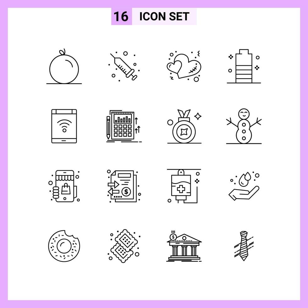16 ikoner i linje stil översikt symboler på vit bakgrund kreativ vektor tecken för webb mobil och skriva ut kreativ svart ikon vektor bakgrund