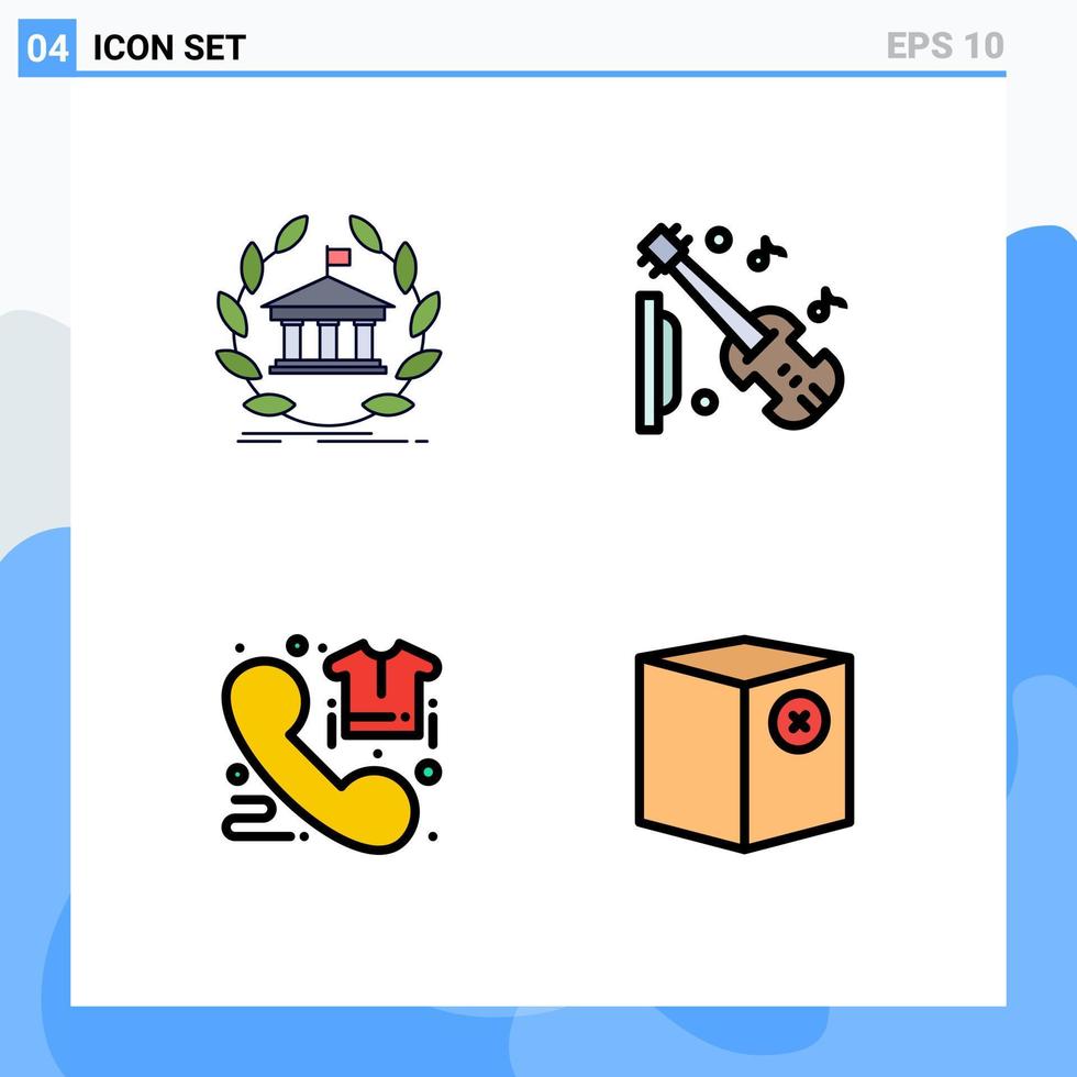 4 thematische Vektor-Fülllinien-Flachfarben und editierbare Symbole von editierbaren Vektordesign-Elementen für Bankgeigen-Universitätsgitarrenhandel vektor