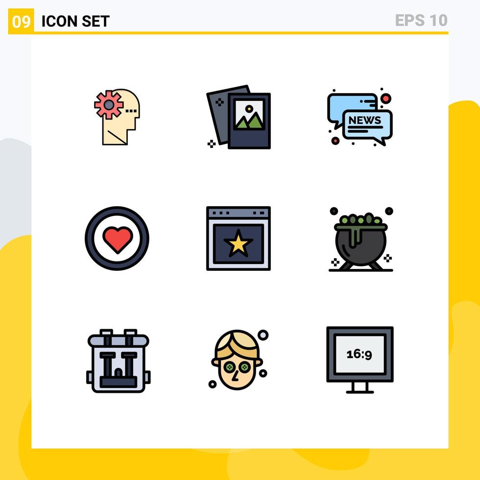 editierbares Vektorlinienpaket mit 9 einfachen gefüllten flachen Farben von Artikelliebesbildern wie Nachrichten editierbare Vektordesignelemente vektor