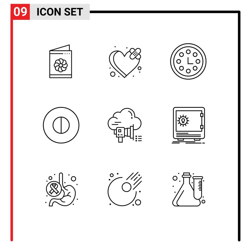 grupp av 9 konturer tecken och symboler för befordran megafon prestation symboler gammal redigerbar vektor design element