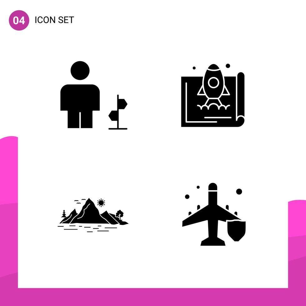 Glyph-Icon-Set Packung mit 4 soliden Icons isoliert auf weißem Hintergrund für reaktionsschnelles Website-Design, Druck und mobile Anwendungen, kreativer schwarzer Icon-Vektor-Hintergrund vektor