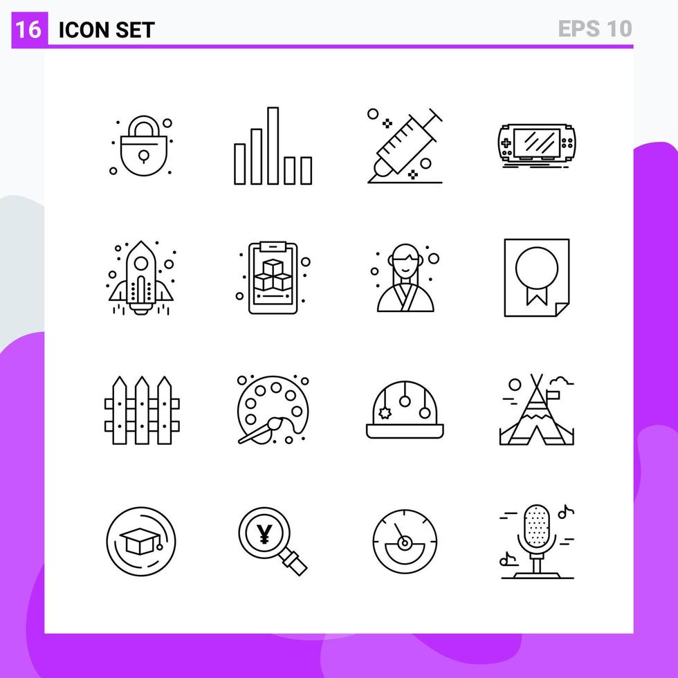 uppsättning av 16 ikoner i linje stil. kreativ översikt symboler för hemsida design och mobil appar. enkel linje ikon tecken isolerat på vit bakgrund. 16 ikoner. vektor
