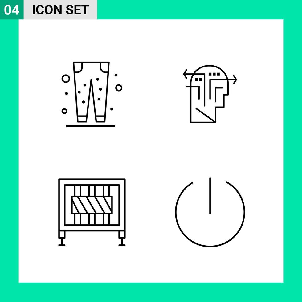 Packung mit 4 Linienstil-Icon-Sets. Gliederungssymbole für den Druck. kreative zeichen lokalisiert auf weißem hintergrund. 4 Symbolsatz. vektor