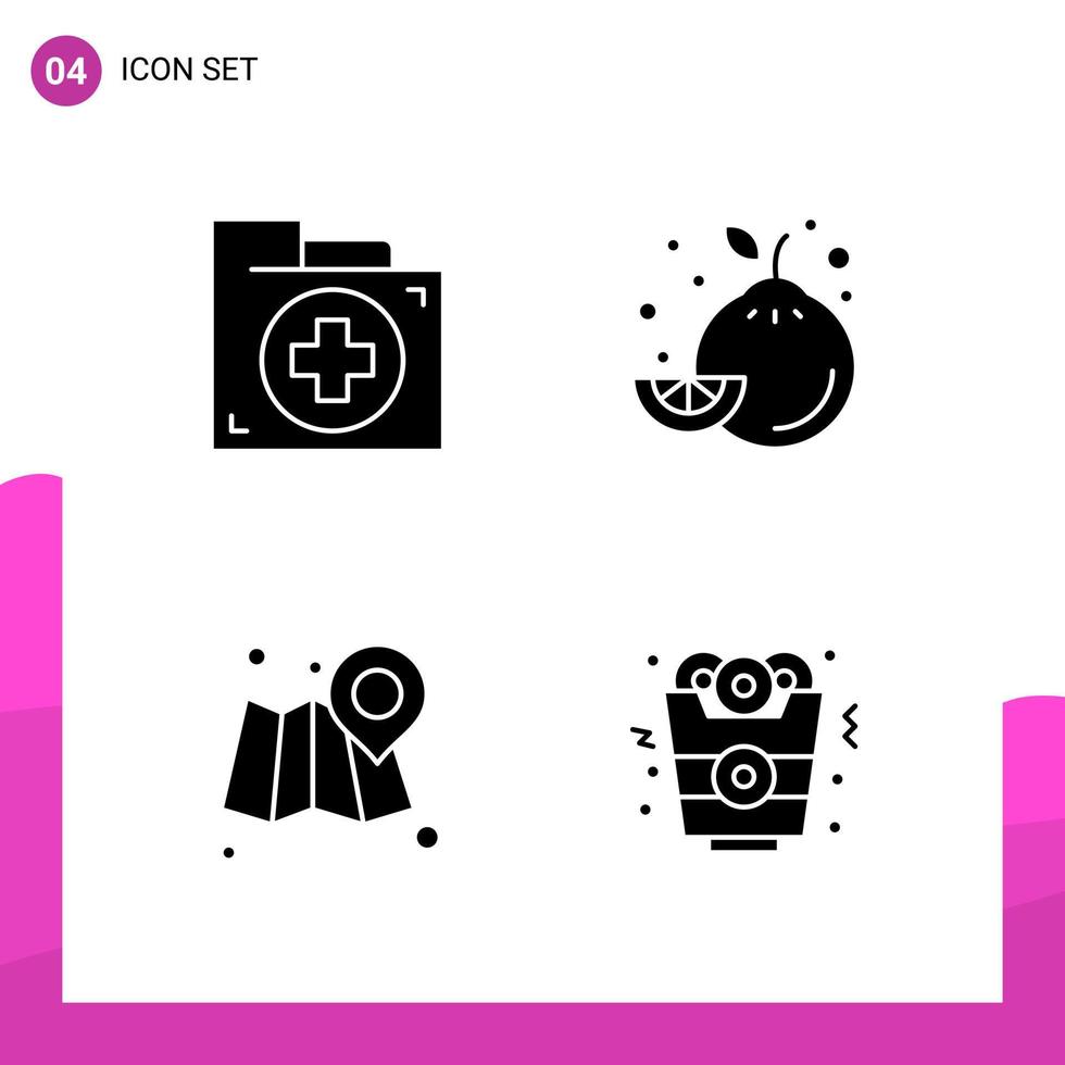 Glyphen-Icon-Set. Packung mit 4 soliden Symbolen isoliert auf weißem Hintergrund für ansprechendes Website-Design, Druck- und mobile Anwendungen. vektor