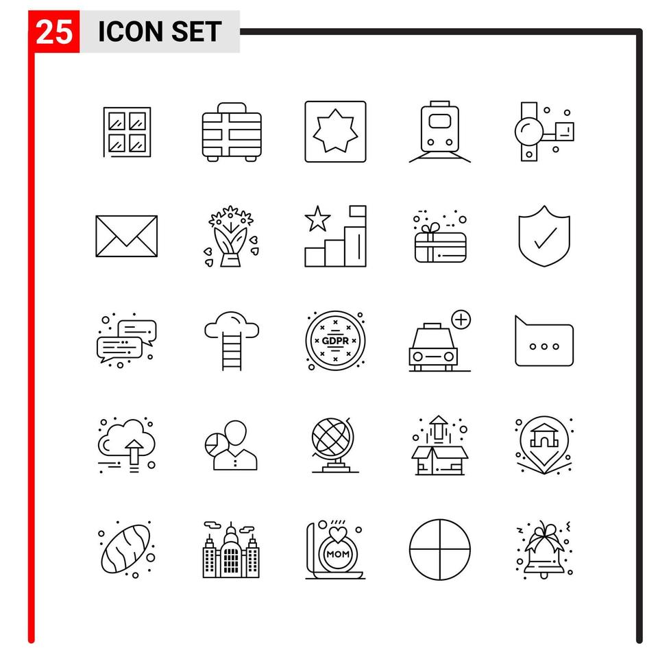 25 allgemeine Symbole für Website-Design, Druck und mobile Apps. 25 Umrisssymbolzeichen isoliert auf weißem Hintergrund. 25 Symbolpaket. vektor