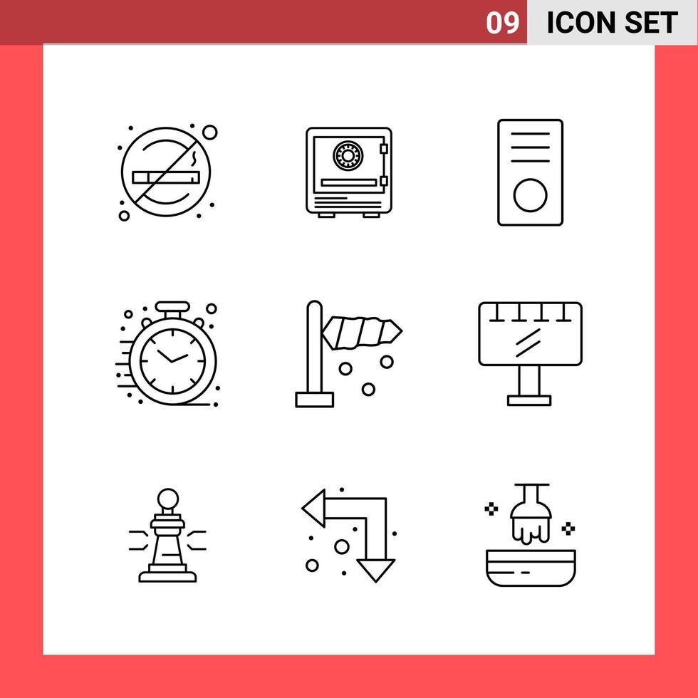 9 Icon Pack Line Style Umrisssymbole auf weißem Hintergrund. einfache Zeichen für die allgemeine Gestaltung. vektor