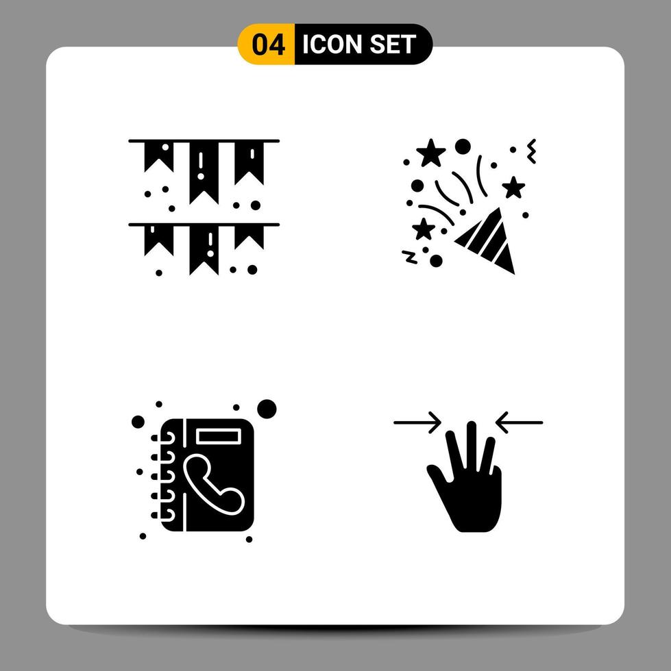 4 schwarze Icon-Pack-Glyphen-Symbole für ansprechende Designs auf weißem Hintergrund. 4 Symbole gesetzt. vektor