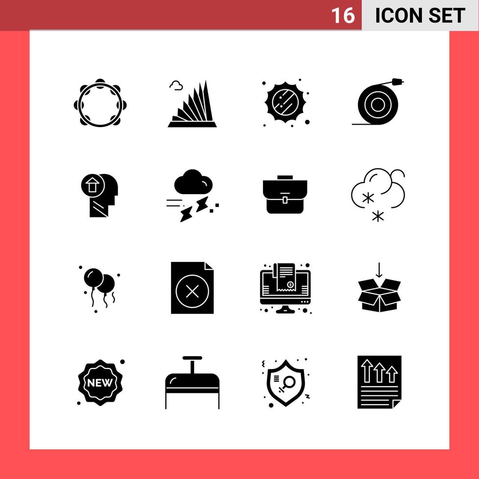 16 Icon Pack Solid Style Glyphensymbole auf weißem Hintergrund. einfache Zeichen für die allgemeine Gestaltung. vektor