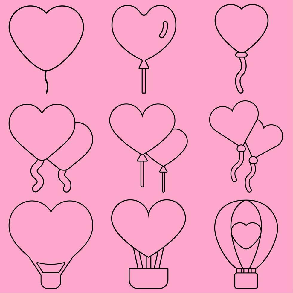 Ballon-Umriss-Vektor-Illustration. herzförmiges Ballonumriss-Icon-Design-Element. satz von grafischen ressourcen zum valentinstag. Valentinsballon-Umriss-Ressourcen-Sammlung vektor