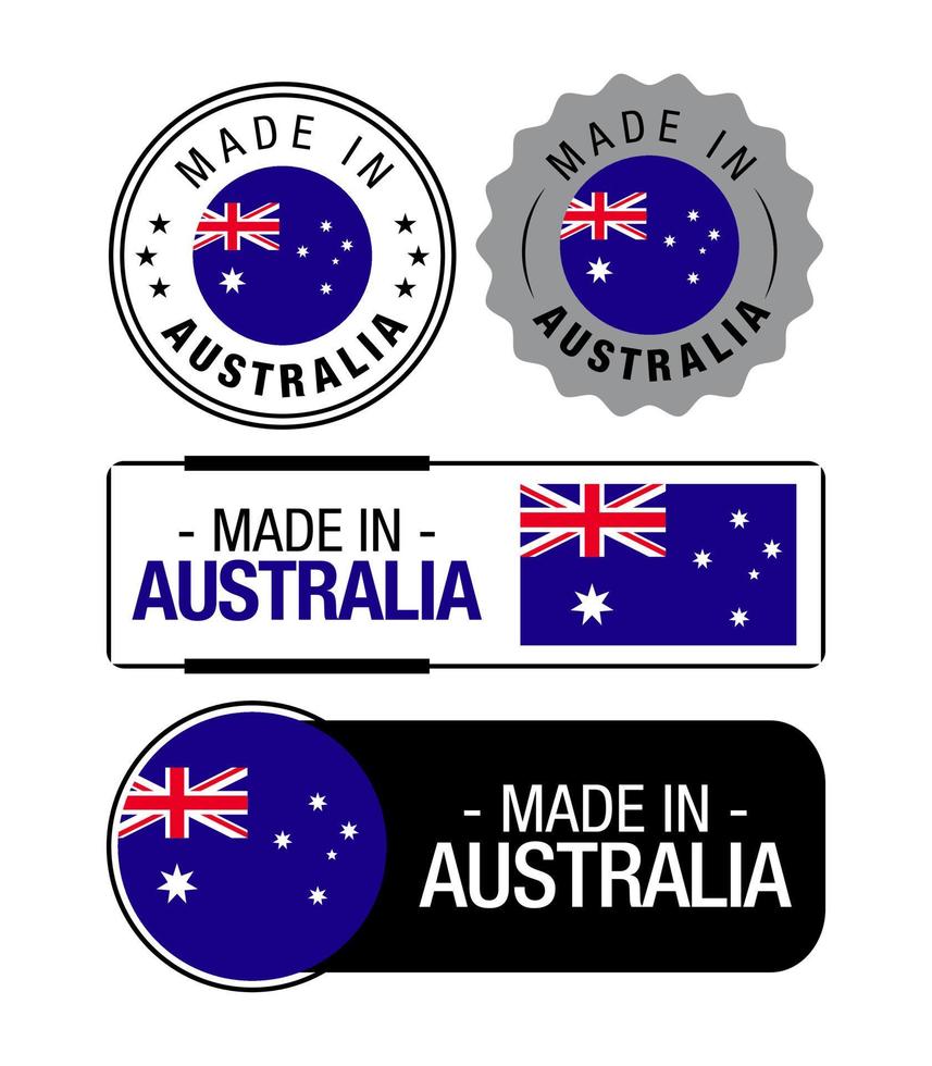 satz von in australien hergestellten etiketten, logo, australien-flagge, australien-produktemblem vektor