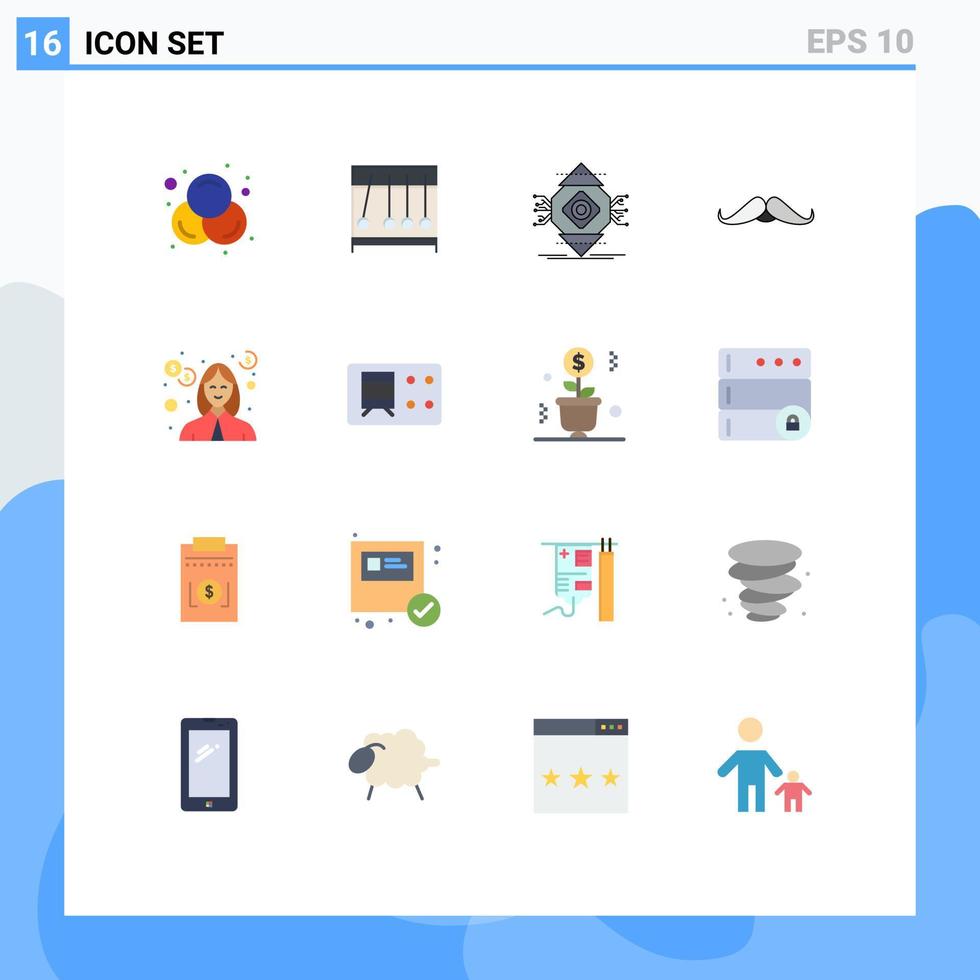 Mobile Schnittstelle flacher Farbsatz von 16 Piktogrammen von Schulden männlicher Computermovember Schnurrbart editierbares Paket kreativer Vektordesignelemente vektor