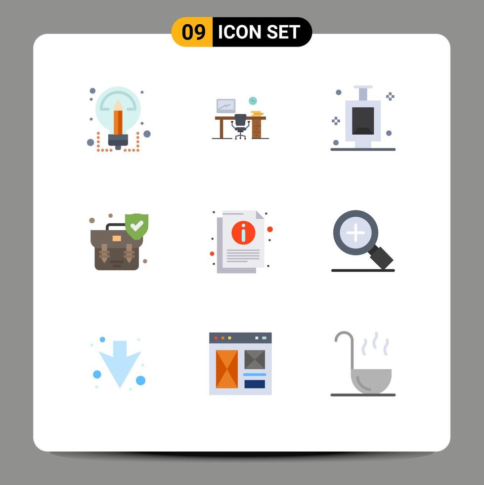 modern uppsättning av 9 platt färger och symboler sådan som information skydda rum säkerhet handväska redigerbar vektor design element