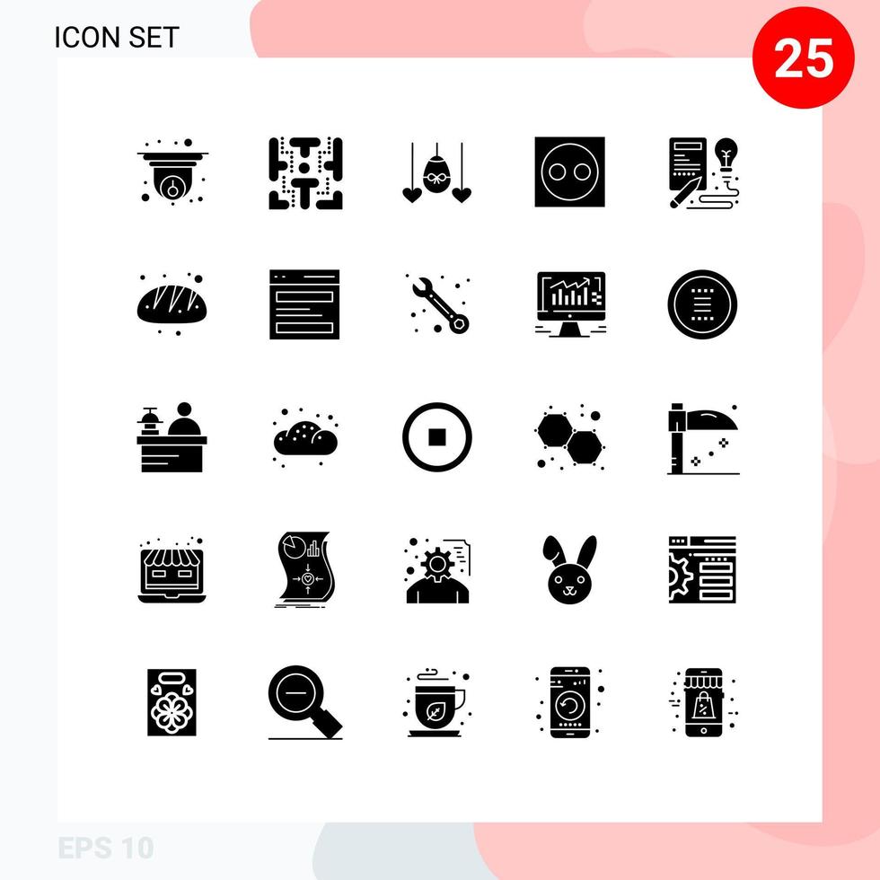 Piktogrammsatz von 25 einfachen soliden Glyphen von Buchausrüstung Ei elektronischer Geräte editierbare Vektordesign-Elemente vektor