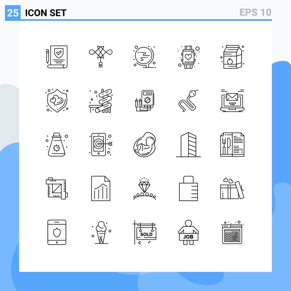 Linienpackung mit 25 universellen Symbolen der Getränkeuhrwelt Smart Watch Love editierbare Vektordesign-Elemente vektor