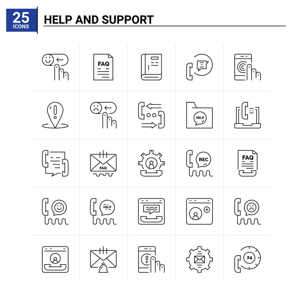 25 Hilfe- und Support-Icon-Set Vektorhintergrund vektor