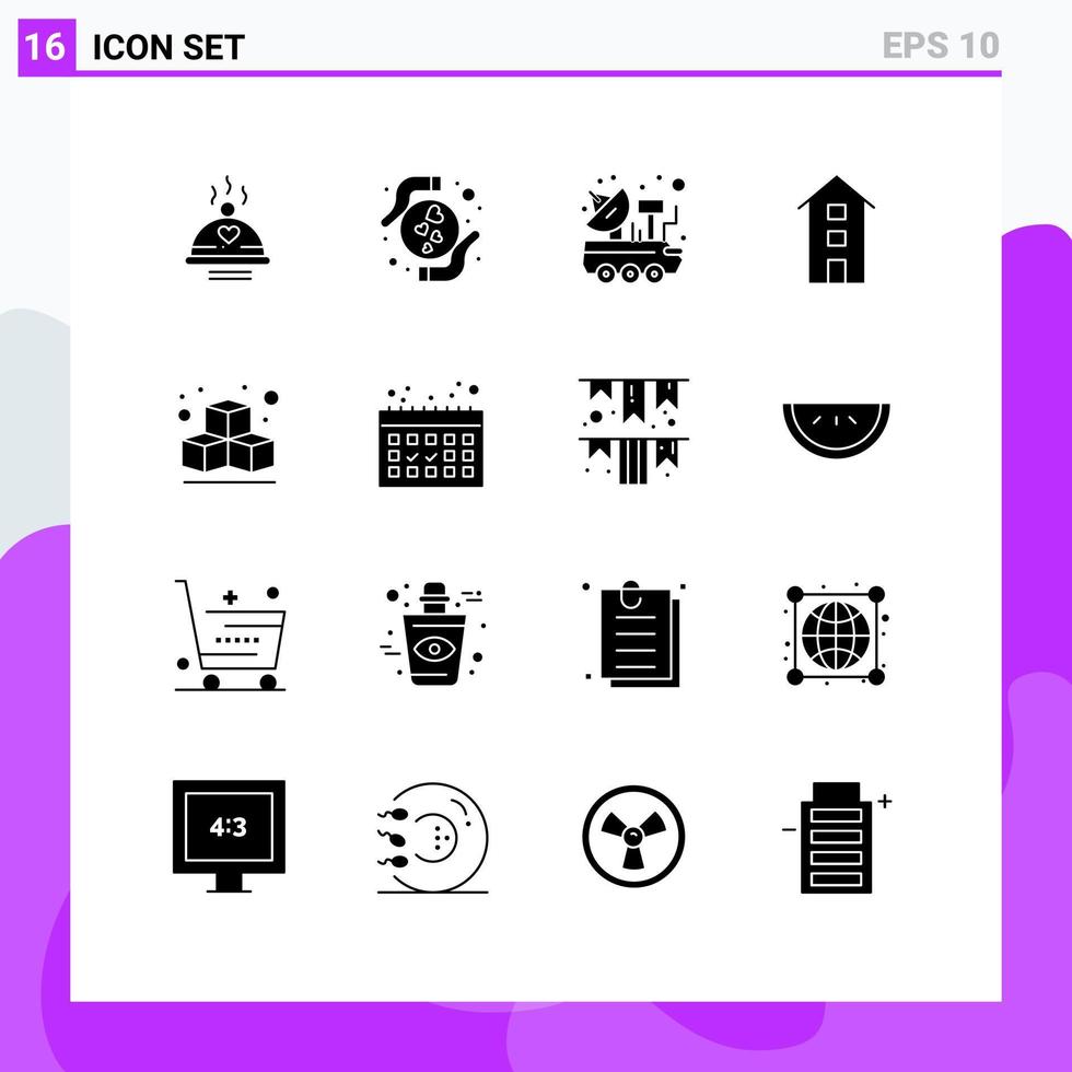 16 användare gränssnitt fast glyf packa av modern tecken och symboler av butiker hus hjärta byggnader signal redigerbar vektor design element