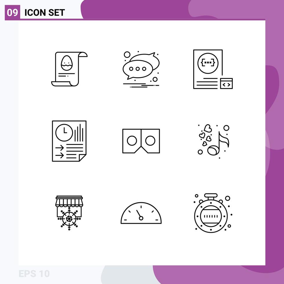 Stock Vector Icon Pack mit 9 Zeilenzeichen und Symbolen für die Berichtsseiten-App-Datenplanung editierbare Vektordesign-Elemente