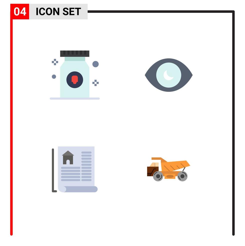 editierbares Vektorlinienpaket mit 4 einfachen flachen Symbolen von editierbaren Vektordesignelementen für Drogennachlass-Pillensuchwagen vektor