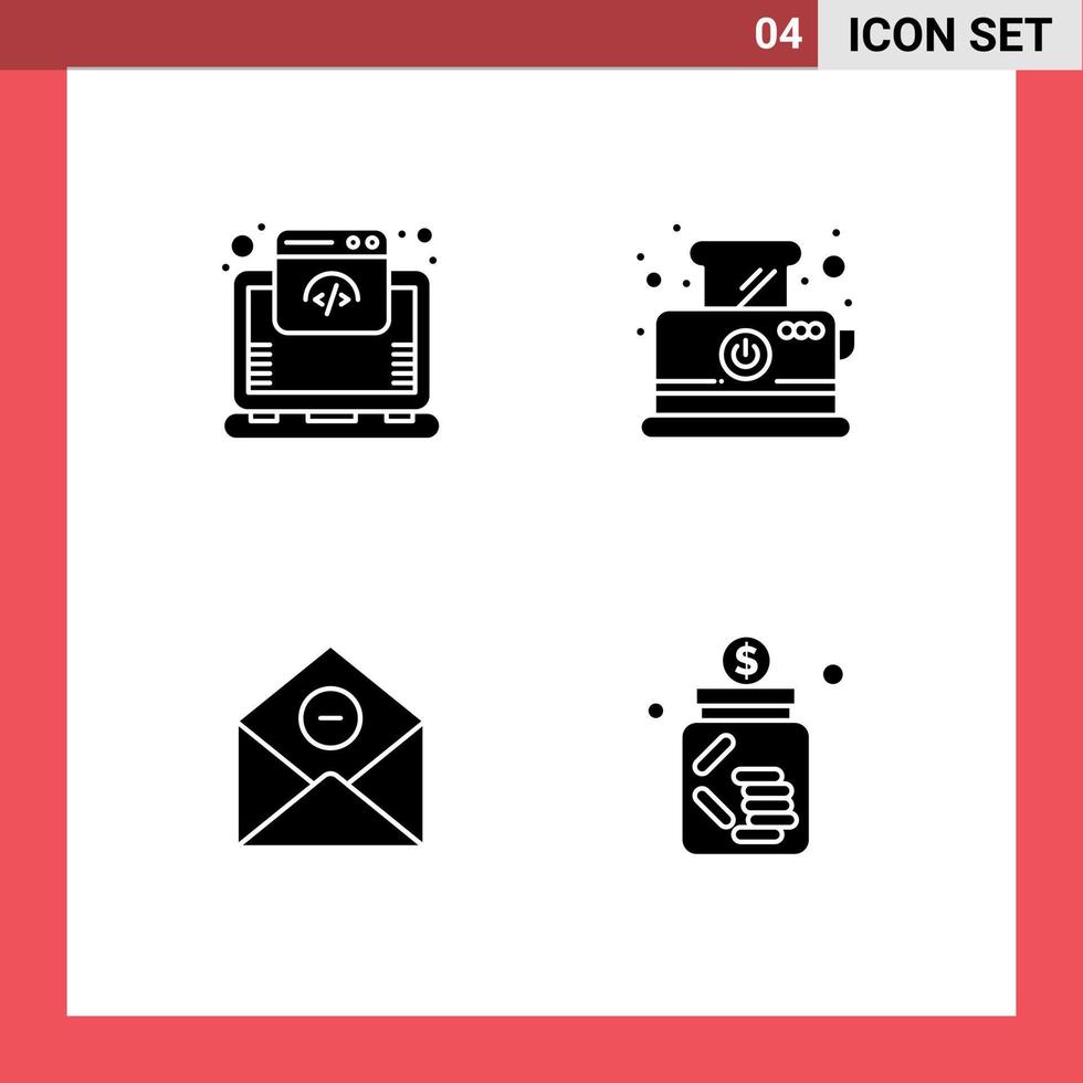 Packung mit 4 modernen soliden Glyphen Zeichen und Symbolen für Web-Printmedien wie Cloud löschen Online-Toaster-Mail editierbare Vektordesign-Elemente vektor