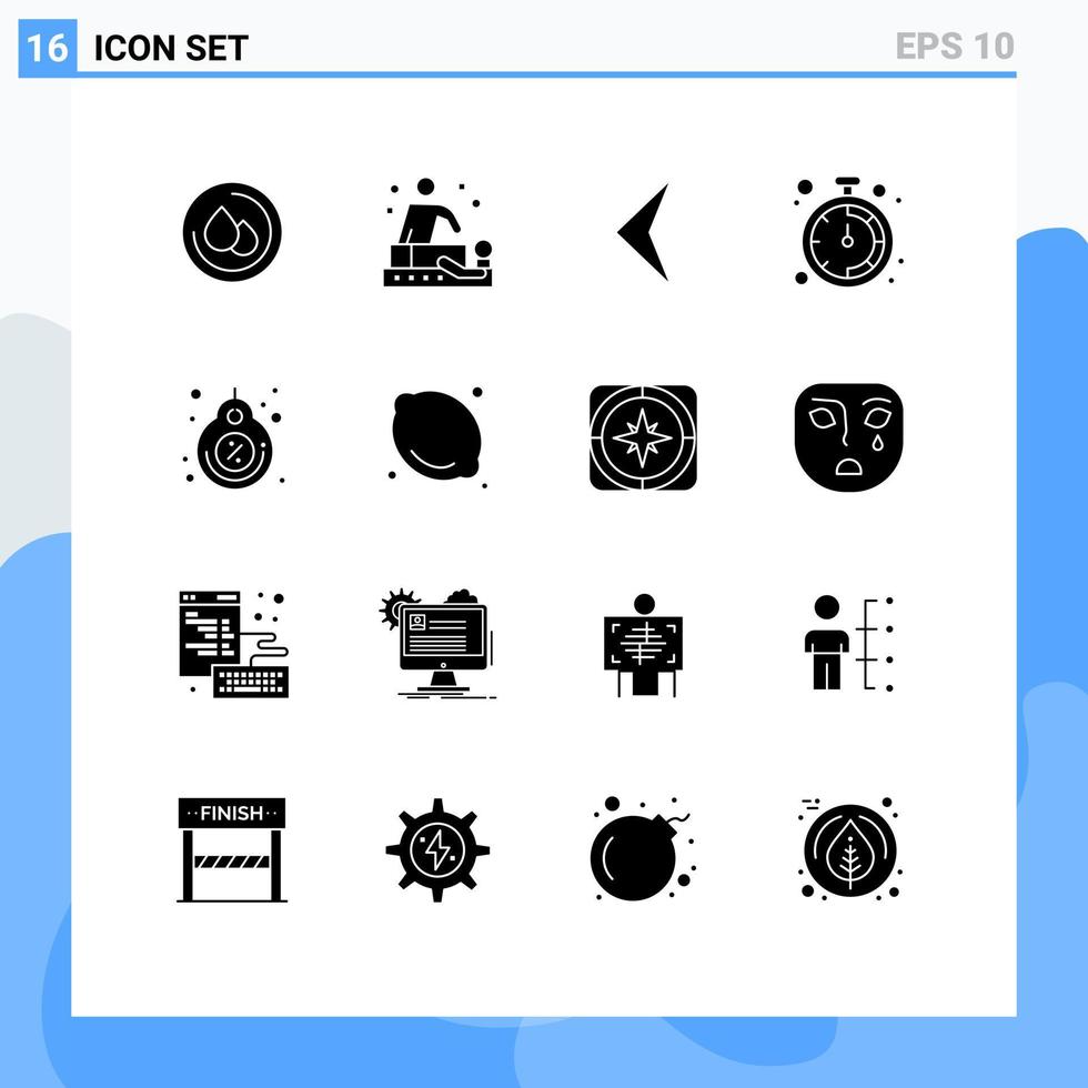 Stock Vector Icon Pack mit 16 Zeilenzeichen und Symbolen für Rabattpreis-Rückseitenetikett Stoppuhr editierbare Vektordesign-Elemente