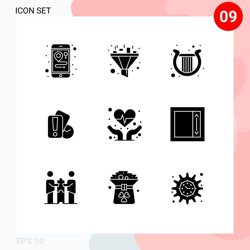 satz von 9 modernen ui-symbolen symbolzeichen für das irische kardiogramm der feldherzpflege mit editierbaren vektordesignelementen vektor