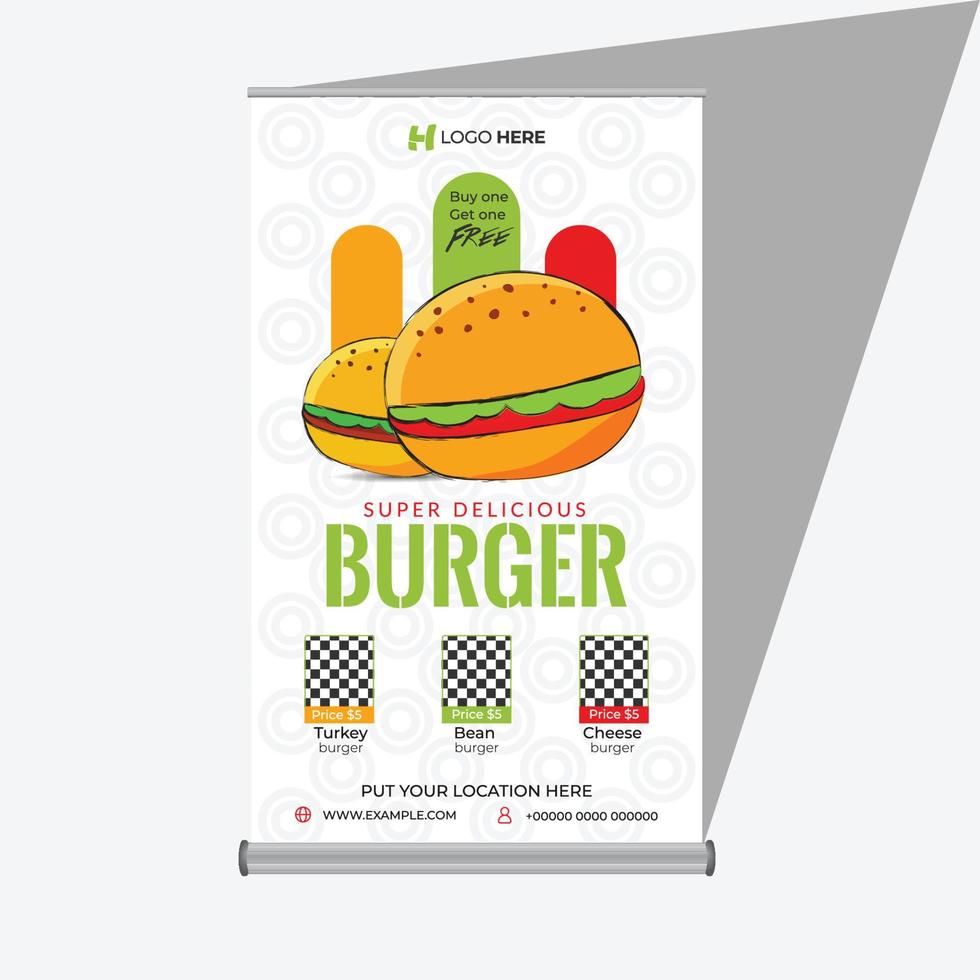 Burger-Verkaufs-Rollup-Banner-Design-Vorlage, Fast-Food-Banner vektor