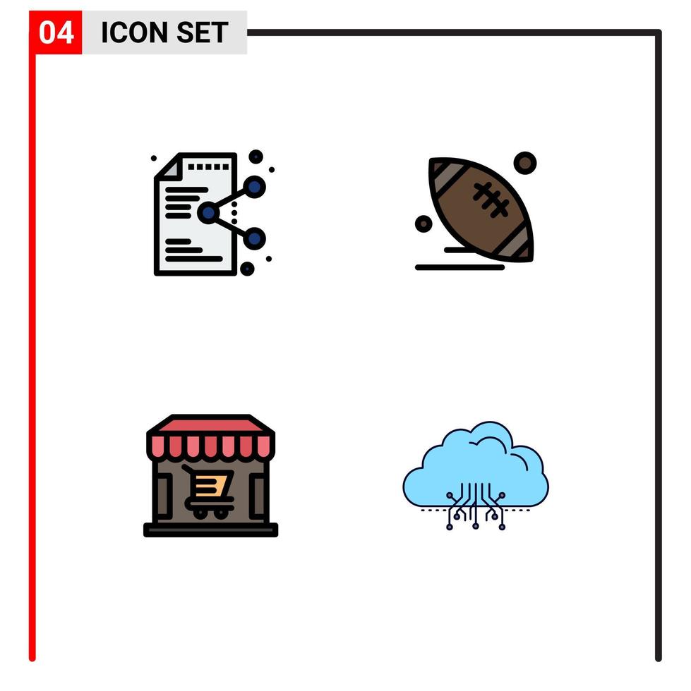 Packung mit 4 modernen Filledline-Flachfarbzeichen und -symbolen für Web-Printmedien wie Share-Game-Application-Ball-Shop-editierbare Vektordesign-Elemente vektor