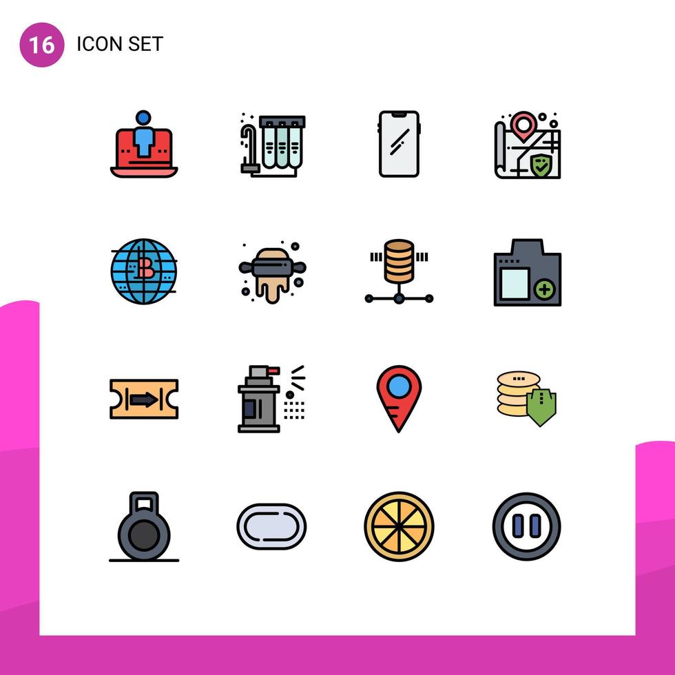 16 universelle flache farbgefüllte Linienzeichen Symbole der Zukunft der Geldsicherheit Wasserstandort huawei editierbare kreative Vektordesign-Elemente vektor