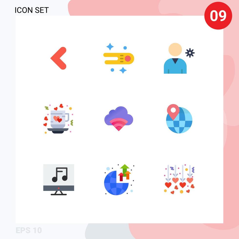 redigerbar vektor linje packa av 9 enkel platt färger av wiFi moln profil kärlek kärlek redigerbar vektor design element