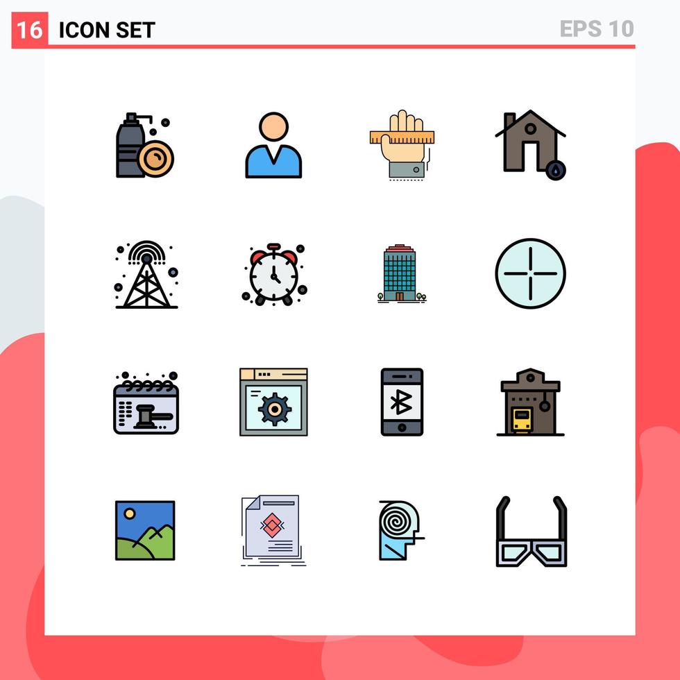 Gruppe von 16 modernen, flachen, farbgefüllten Linien, die für die Übertragung von heißen Handfeuergebäuden gesetzt werden, editierbare kreative Vektordesign-Elemente vektor