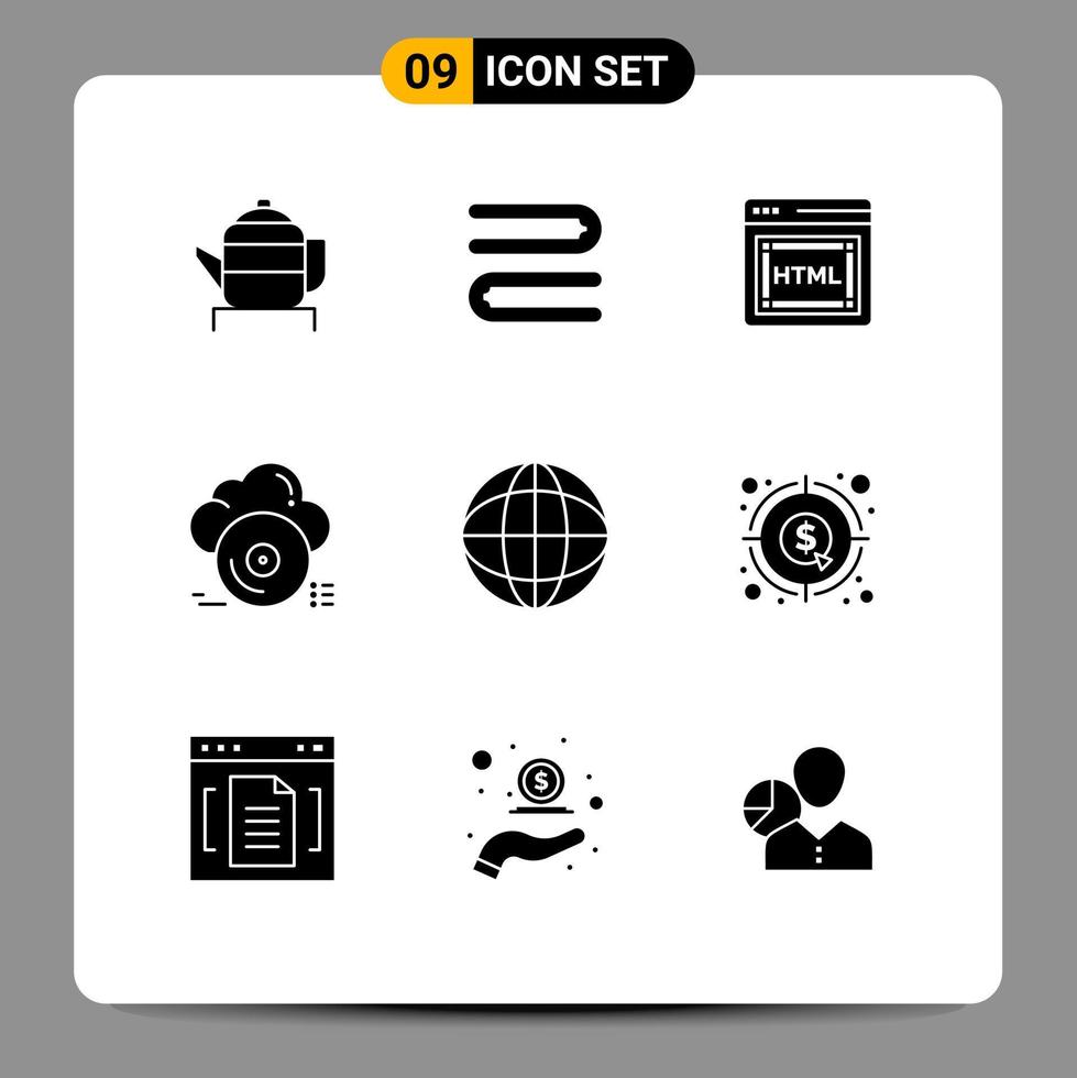 grupp av 9 fast glyfer tecken och symboler för klot företag html Lagra arkiv redigerbar vektor design element