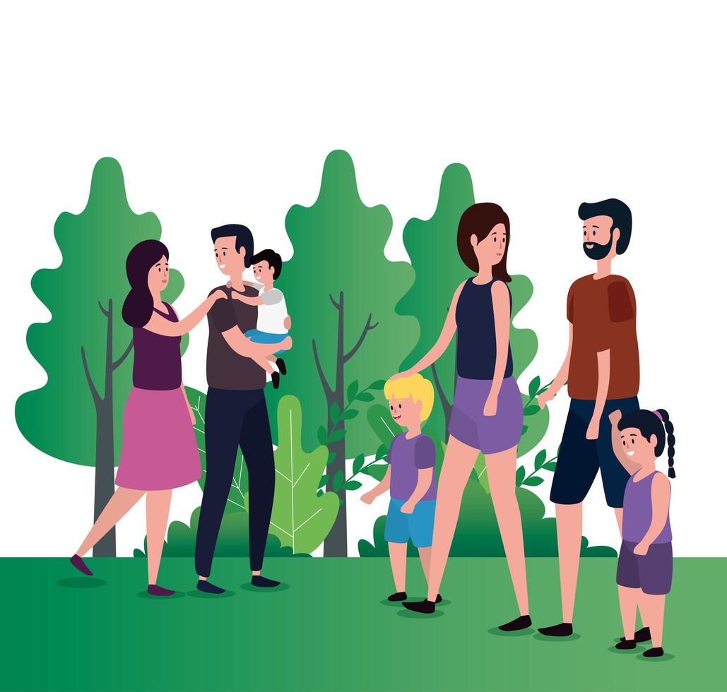 Gruppe von Eltern mit Kindern im Park vektor