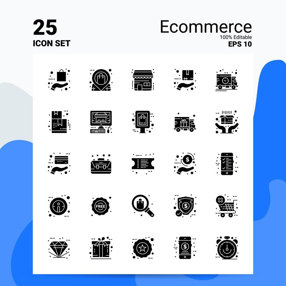 25 E-Commerce-Icon-Set 100 bearbeitbare eps 10-Dateien Geschäftslogo-Konzeptideen solides Glyphen-Icon-Design vektor