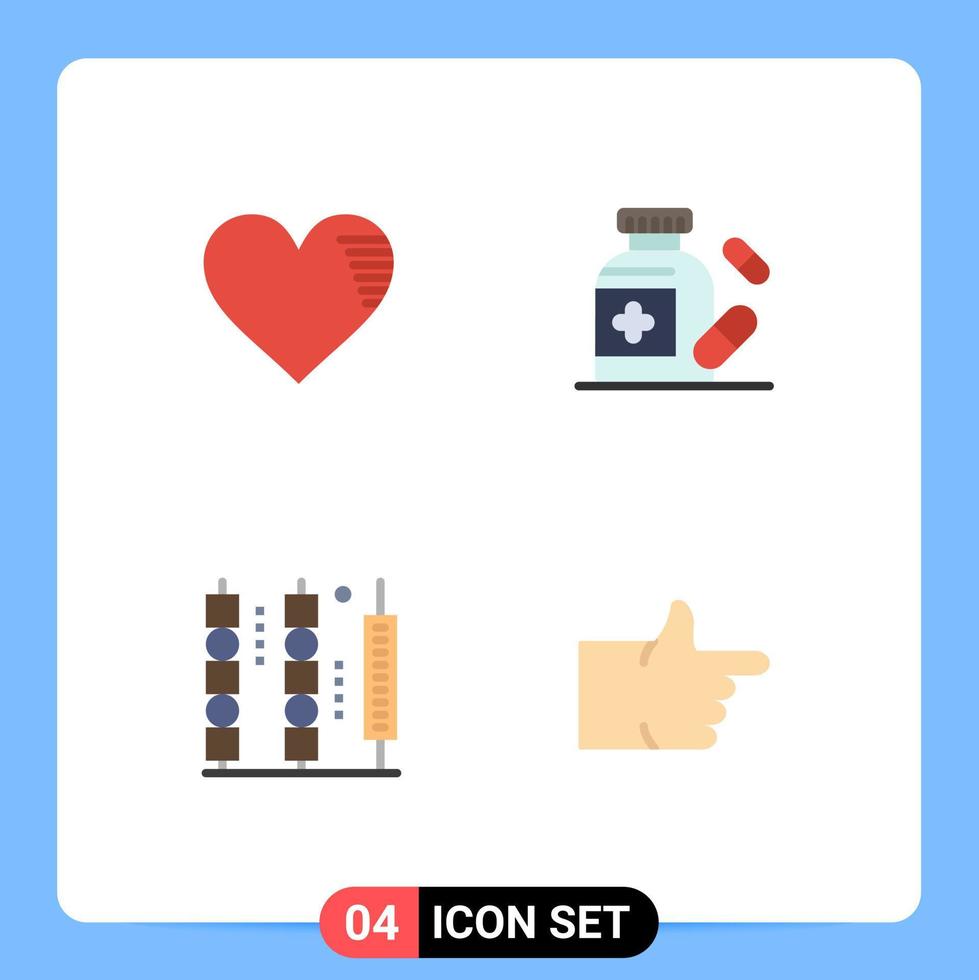 redigerbar vektor linje packa av 4 enkel platt ikoner av hjärta mat favorit piller kött redigerbar vektor design element